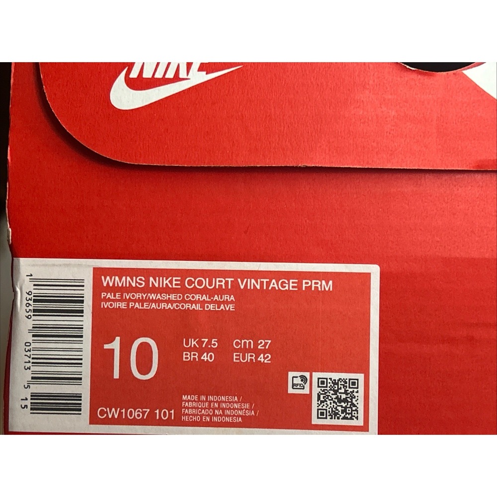 Nike Womens Court Vintage Premium Tennis Sneakers Sz 10 Pale Ivory/Washed Coral - Picture 8 of 8